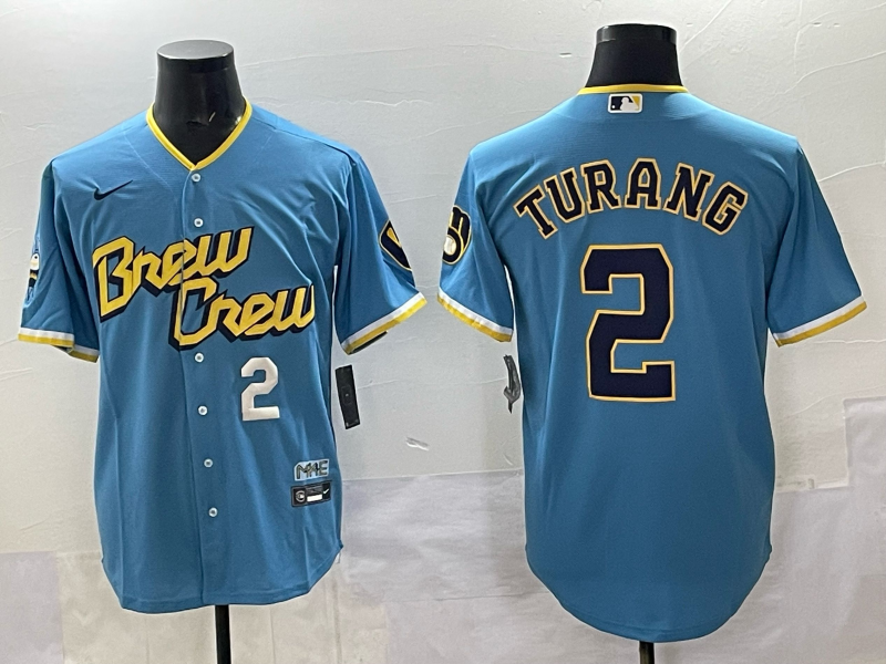 Men 2025 Milwaukee Brewers #2 Turang blue Nike MLB Jersey style 003
